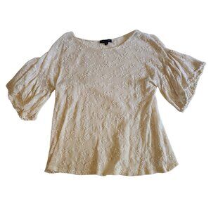 Lauren Hansen Floral Lace Blouse Ivory Fairy Sheer Boho Romantic Ruffle Medium‎